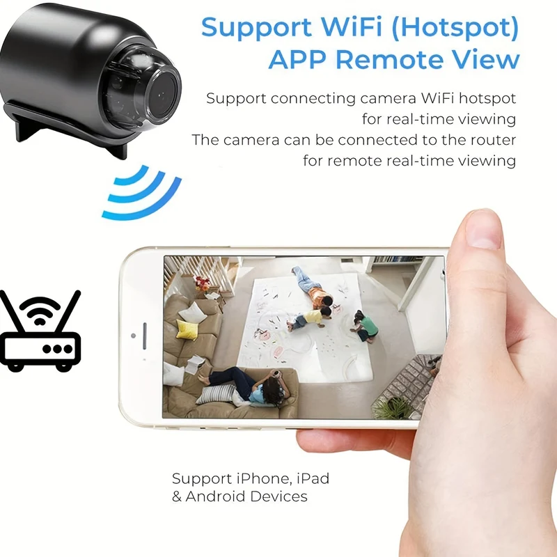 Mini Telecamera WiFi Visione Notturna HD 1080P Inclusa Rilevazione Del Movimento Monitoraggio Remoto Micro Baby Monitor Grandangolare Da 160° Per Casa Ufficio Negozio Magazzino