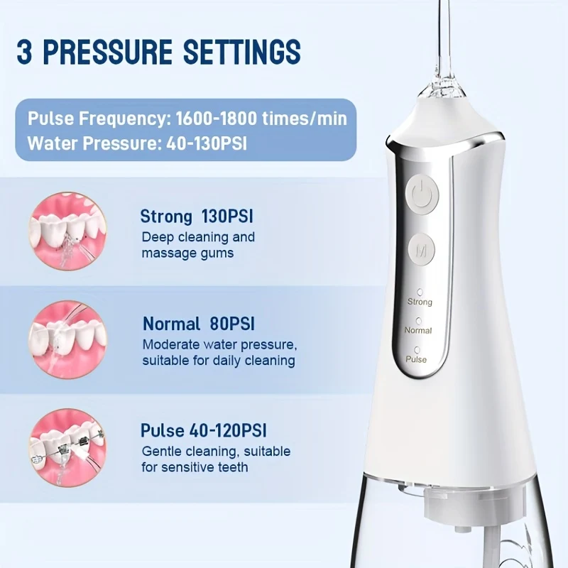 Idropulsore elettrico per la casa Flosser portatile Usb Scaler ricaricabile Strumento dentale per pulizia dei denti di grande capacità con 5 ugelli