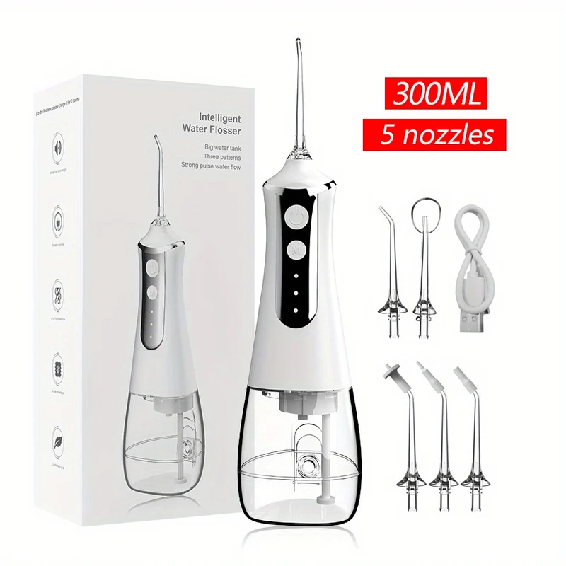 Idropulsore elettrico per la casa Flosser portatile Usb Scaler ricaricabile Strumento dentale per pulizia dei denti di grande capacità con 5 ugelli