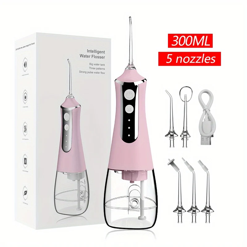 Idropulsore elettrico per la casa Flosser portatile Usb Scaler ricaricabile Strumento dentale per pulizia dei denti di grande capacità con 5 ugelli