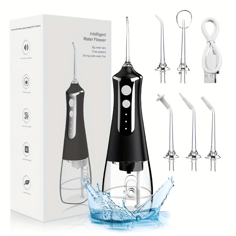 Idropulsore elettrico per la casa Flosser portatile Usb Scaler ricaricabile Strumento dentale per pulizia dei denti di grande capacità con 5 ugelli