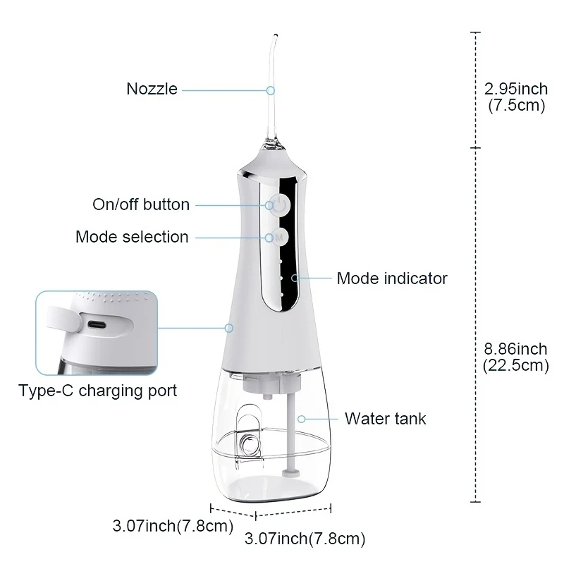 Idropulsore elettrico per la casa Flosser portatile Usb Scaler ricaricabile Strumento dentale per pulizia dei denti di grande capacità con 5 ugelli