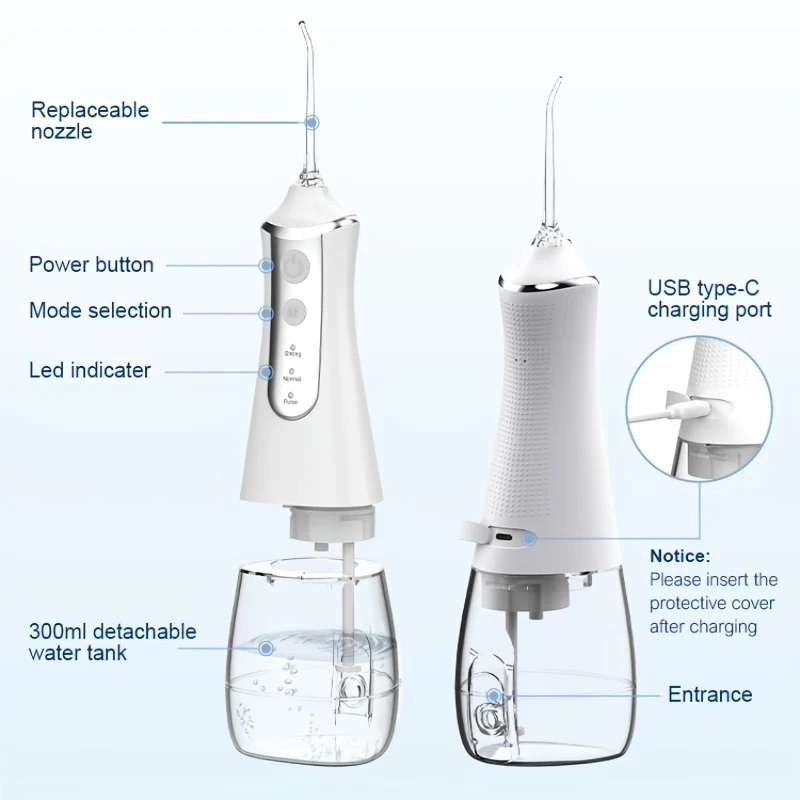 Idropulsore elettrico per la casa Flosser portatile Usb Scaler ricaricabile Strumento dentale per pulizia dei denti di grande capacità con 5 ugelli