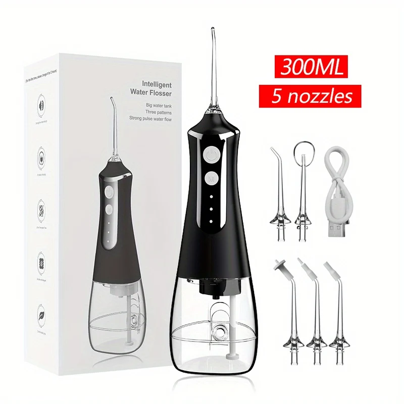 Idropulsore elettrico per la casa Flosser portatile Usb Scaler ricaricabile Strumento dentale per pulizia dei denti di grande capacità con 5 ugelli