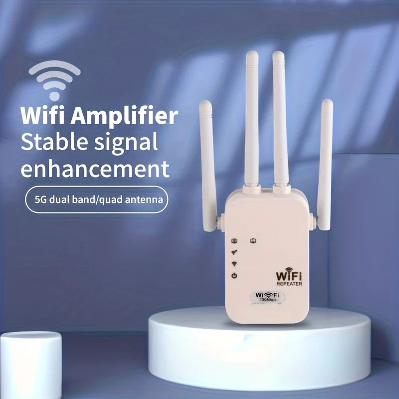 Estensore WiFi, Amplificatore Di Segnale, Potenzia Il Segnale A 300 Mbps WiFi 2,4 E 5 GHz Dual Band (8500 Piedi Quadrati), Forte Penetrazione Del Segnale, Supporta 35 Dispositivi, 4 Modalità, Configurazione Con 1 Tocco, 4 Antenne Per Copertura A 360°