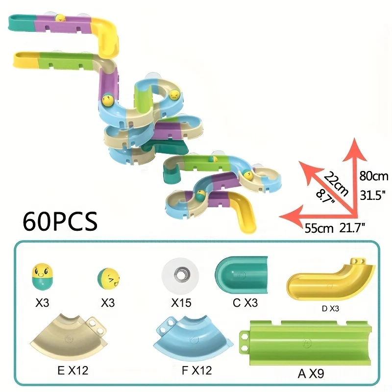 40/60 Pz Giocattoli Da Bagno Per Bambini Acqua Per Bambini Giochi Da Bagno Palla Scivolo Roller Ball Pista Giocattoli, Bagno Parete Giocattoli Cascata Farcito Multicolor Fai Da Te Disimballaggio Set Regali
