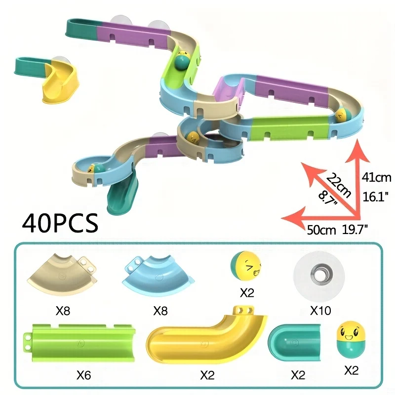40/60 Pz Giocattoli Da Bagno Per Bambini Acqua Per Bambini Giochi Da Bagno Palla Scivolo Roller Ball Pista Giocattoli, Bagno Parete Giocattoli Cascata Farcito Multicolor Fai Da Te Disimballaggio Set Regali