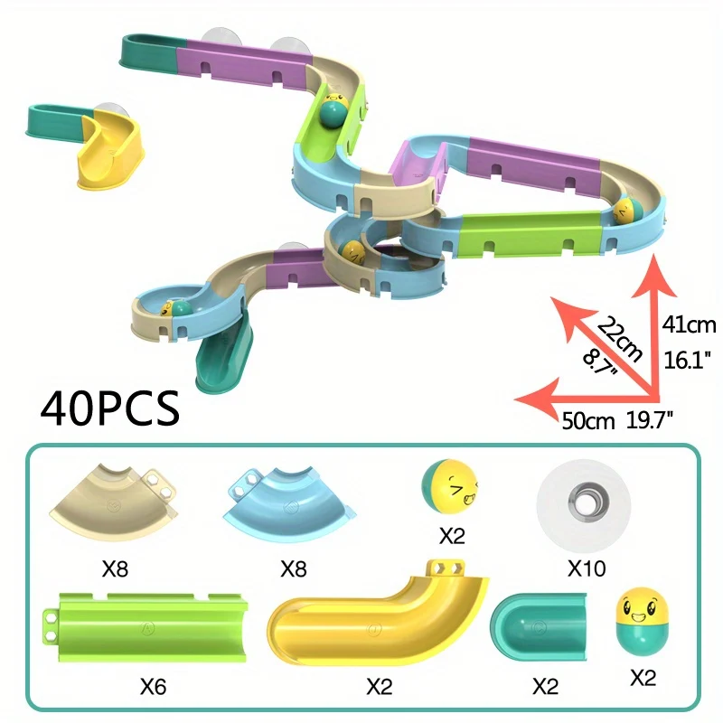 40/60 Pz Giocattoli Da Bagno Per Bambini Acqua Per Bambini Giochi Da Bagno Palla Scivolo Roller Ball Pista Giocattoli, Bagno Parete Giocattoli Cascata Farcito Multicolor Fai Da Te Disimballaggio Set Regali