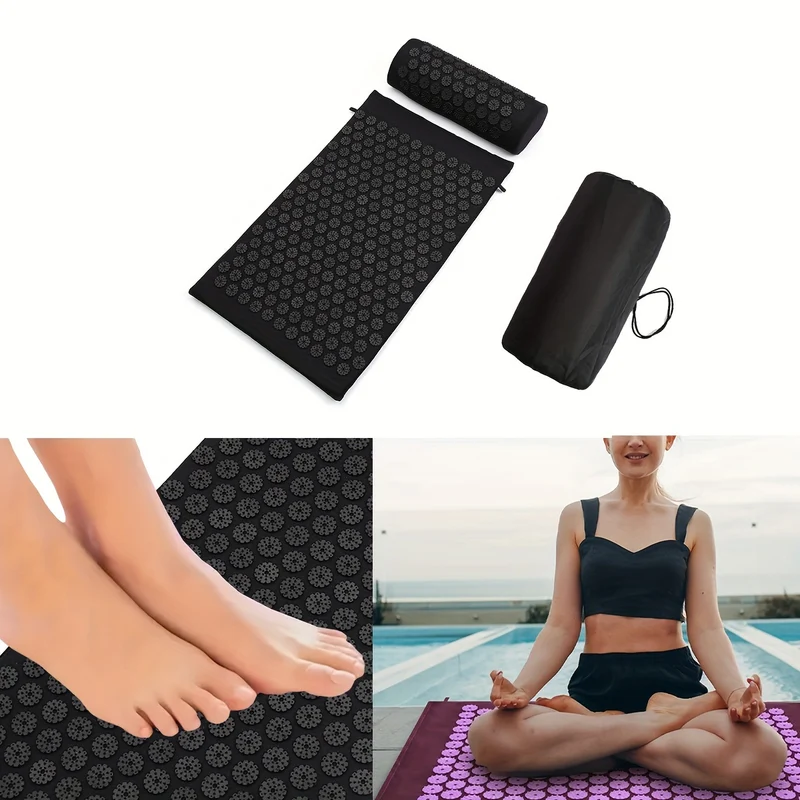 Tappetino per massaggio yoga con digitopressione 3 pezzi, tappetino per yoga con cuscino per la schiena, con custodia senza cuscino