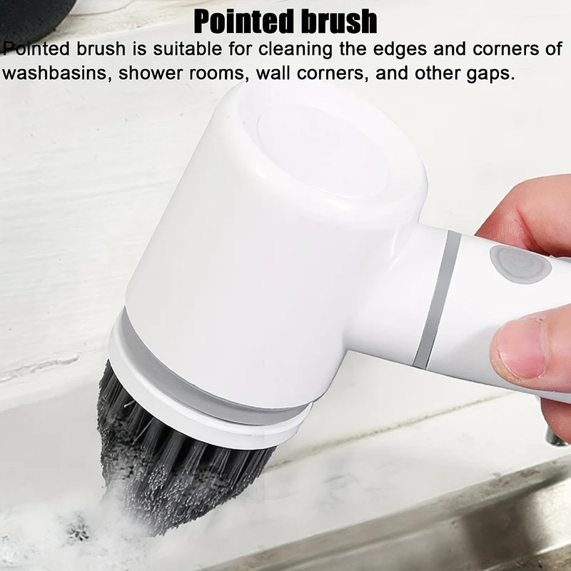 1 Set, 6 Testine Spazzola Elettrica Per La Pulizia, 300/350RPM, 200 Minuti Di Autonomia, Spazzola Per La Pulizia Di Pentole Elettrica USB Multifunzione Ricaricabile Adatta Per Cucina Bagno Spazzola Per Piatti