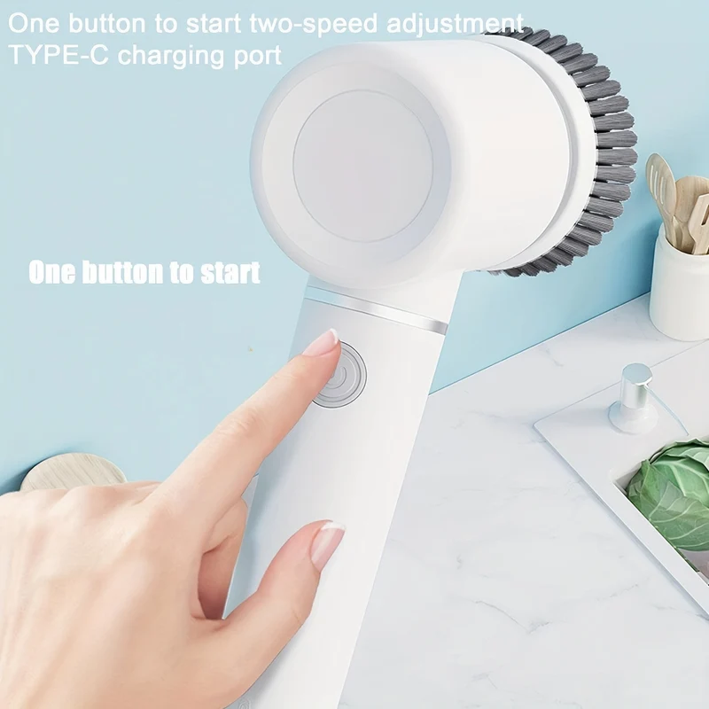 1 Set, 6 Testine Spazzola Elettrica Per La Pulizia, 300/350RPM, 200 Minuti Di Autonomia, Spazzola Per La Pulizia Di Pentole Elettrica USB Multifunzione Ricaricabile Adatta Per Cucina Bagno Spazzola Per Piatti