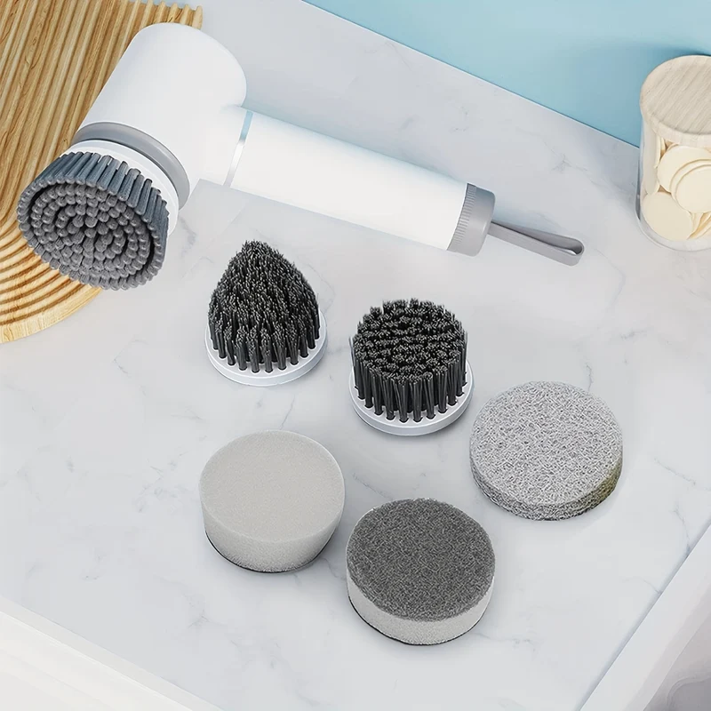 1 Set, 6 Testine Spazzola Elettrica Per La Pulizia, 300/350RPM, 200 Minuti Di Autonomia, Spazzola Per La Pulizia Di Pentole Elettrica USB Multifunzione Ricaricabile Adatta Per Cucina Bagno Spazzola Per Piatti