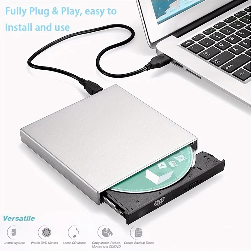 Masterizzatore CD per PC Interfaccia USB portatile Driver DVD per interni ed esterni antiurto Lettore ottico con cancellazione del rumore Bianco