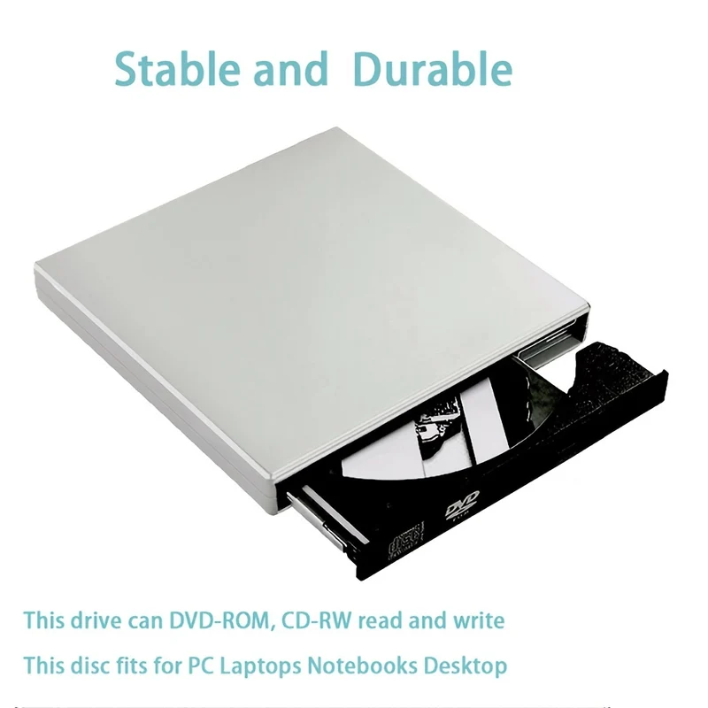 Masterizzatore CD per PC Interfaccia USB portatile Driver DVD per interni ed esterni antiurto Lettore ottico con cancellazione del rumore Bianco