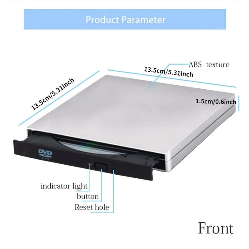 Masterizzatore CD per PC Interfaccia USB portatile Driver DVD per interni ed esterni antiurto Lettore ottico con cancellazione del rumore Bianco