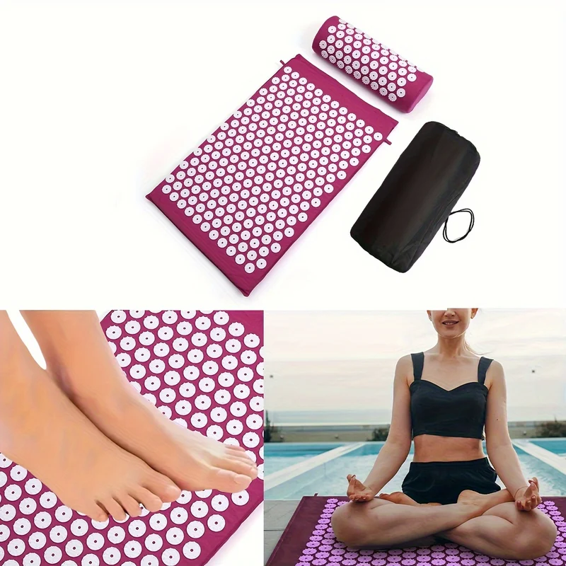 1pc Tappetino Massaggiatore Di Agopressione Yoga + Cuscino Massaggiatore Con Borsa Per Il Trasporto, Forniture Per Il Fitness Yoga Per Il Rilassamento Muscolare