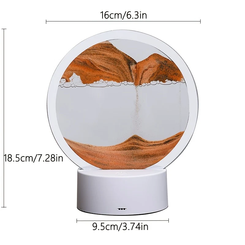 1pc Immagine d'arte in movimento di sabbia, decorazione di clessidra rotante a 360°, paesaggio marino 3D in movimento in vetro rotondo che scorre sabbia per la decorazione di casa e ufficio