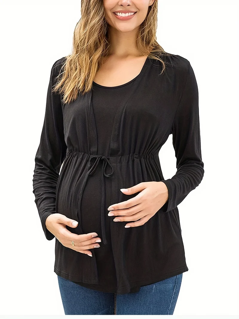 Elegant Maternity Side Split Lunga Manica Top Da Allattamento Tunic Blusa Da Allattamento