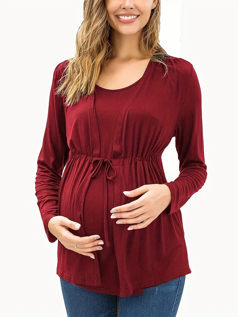 Elegant Maternity Side Split Lunga Manica Top Da Allattamento Tunic Blusa Da Allattamento