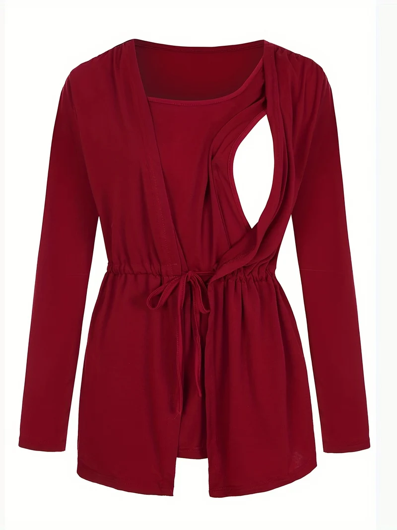 Elegant Maternity Side Split Lunga Manica Top Da Allattamento Tunic Blusa Da Allattamento