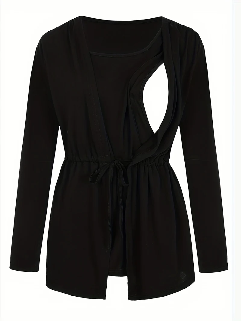 Elegant Maternity Side Split Lunga Manica Top Da Allattamento Tunic Blusa Da Allattamento