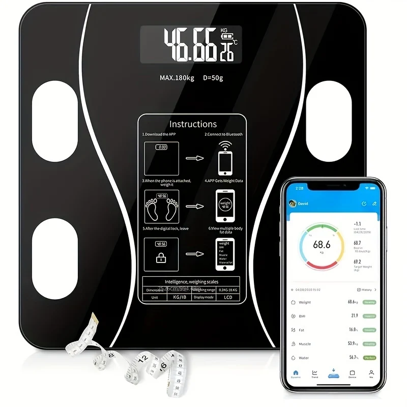 Smart Digital LED Scale Con App Per Telefono - Traccia Con Precisione Il Peso E Il Grasso Corporeo Senza Batterie