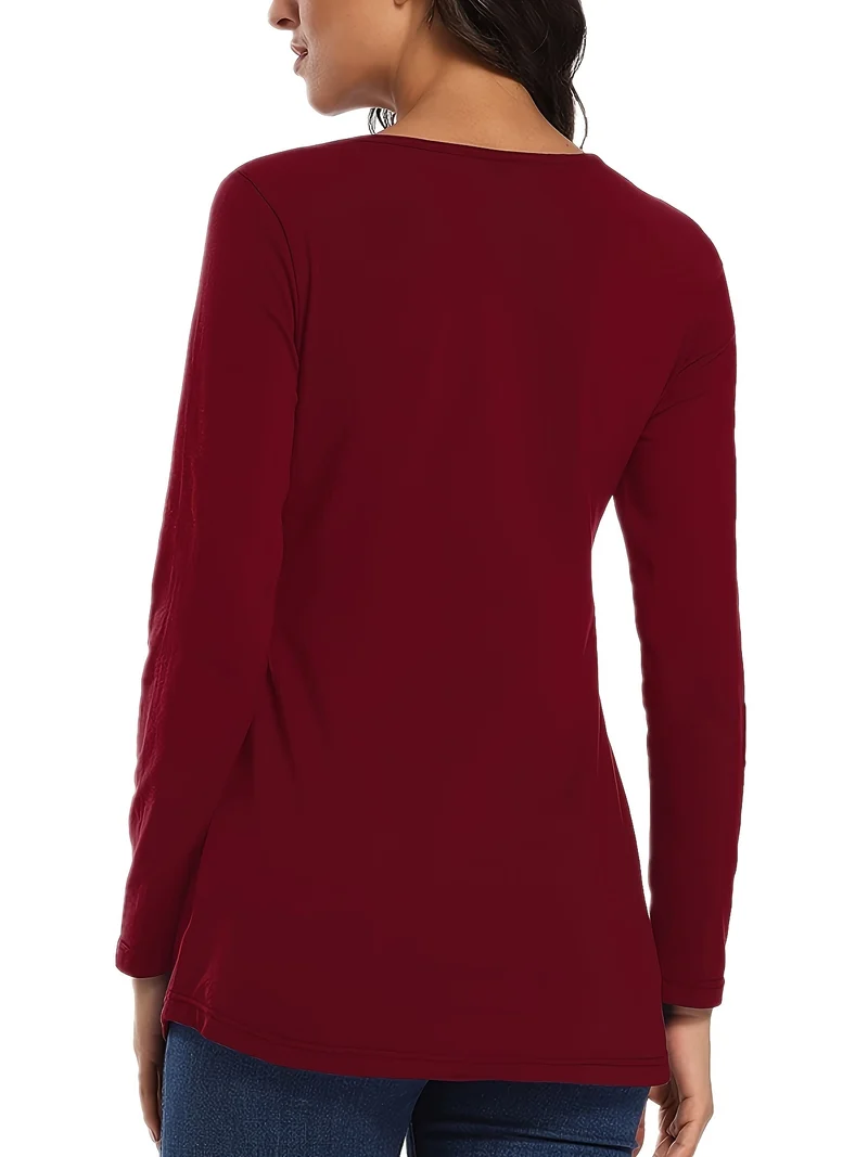 Maglietta Per L'allattamento Alla Moda Con Volant Per La Maternità Delle Donne, Top A Maniche Lunghe E Collo A Giro Attivo, Elastico E Traspirante Per La Gravidanza, Adatto Per Attività All'aperto