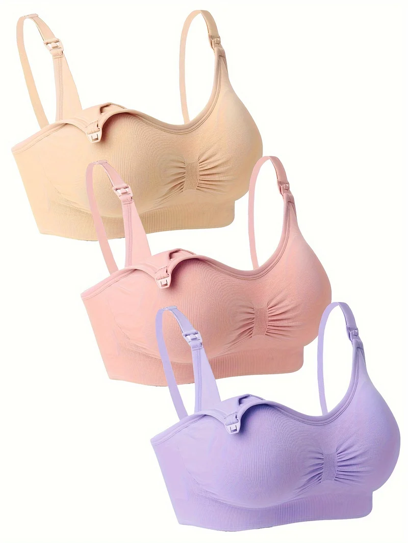Feeding Bra, Senza Anello In Acciaio, Fibbia Di Rilascio Con Una Mano, Reggiseno Per L'Allattamento Con Fibbia Aperta, Set Di 3 Reggiseni Per La Maternità