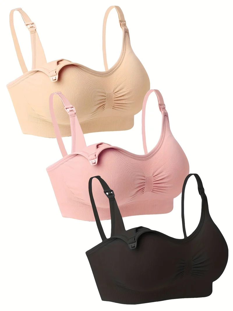 Feeding Bra, Senza Anello In Acciaio, Fibbia Di Rilascio Con Una Mano, Reggiseno Per L'Allattamento Con Fibbia Aperta, Set Di 3 Reggiseni Per La Maternità