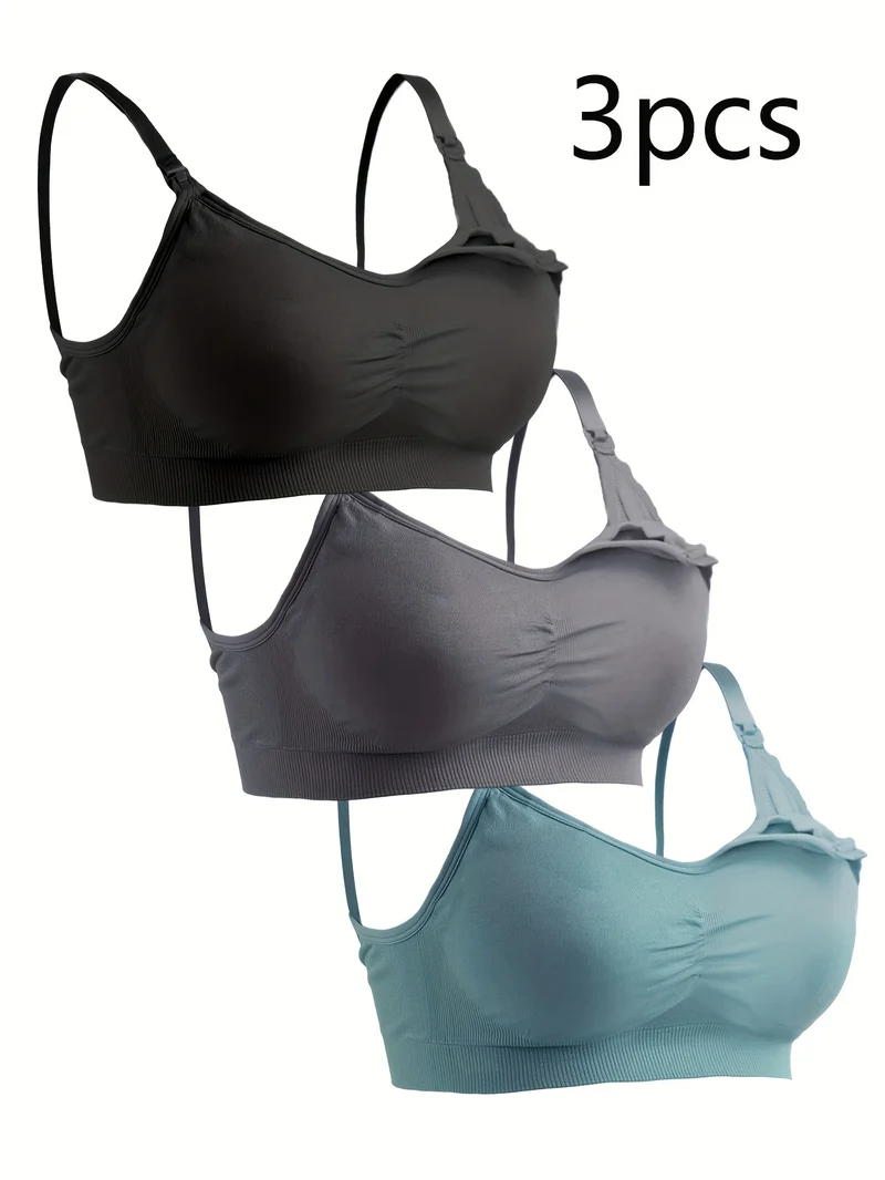 Feeding Bra, Senza Anello In Acciaio, Fibbia Di Rilascio Con Una Mano, Reggiseno Per L'Allattamento Con Fibbia Aperta, Set Di 3 Reggiseni Per La Maternità