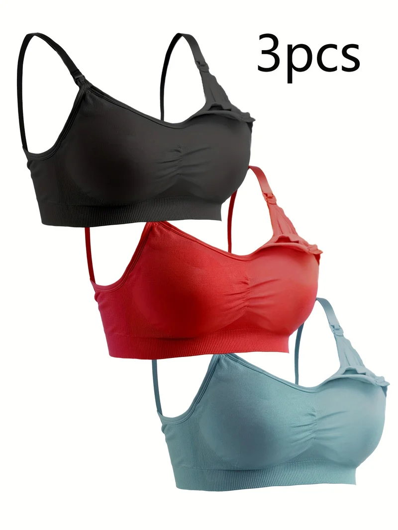 Feeding Bra, Senza Anello In Acciaio, Fibbia Di Rilascio Con Una Mano, Reggiseno Per L'Allattamento Con Fibbia Aperta, Set Di 3 Reggiseni Per La Maternità