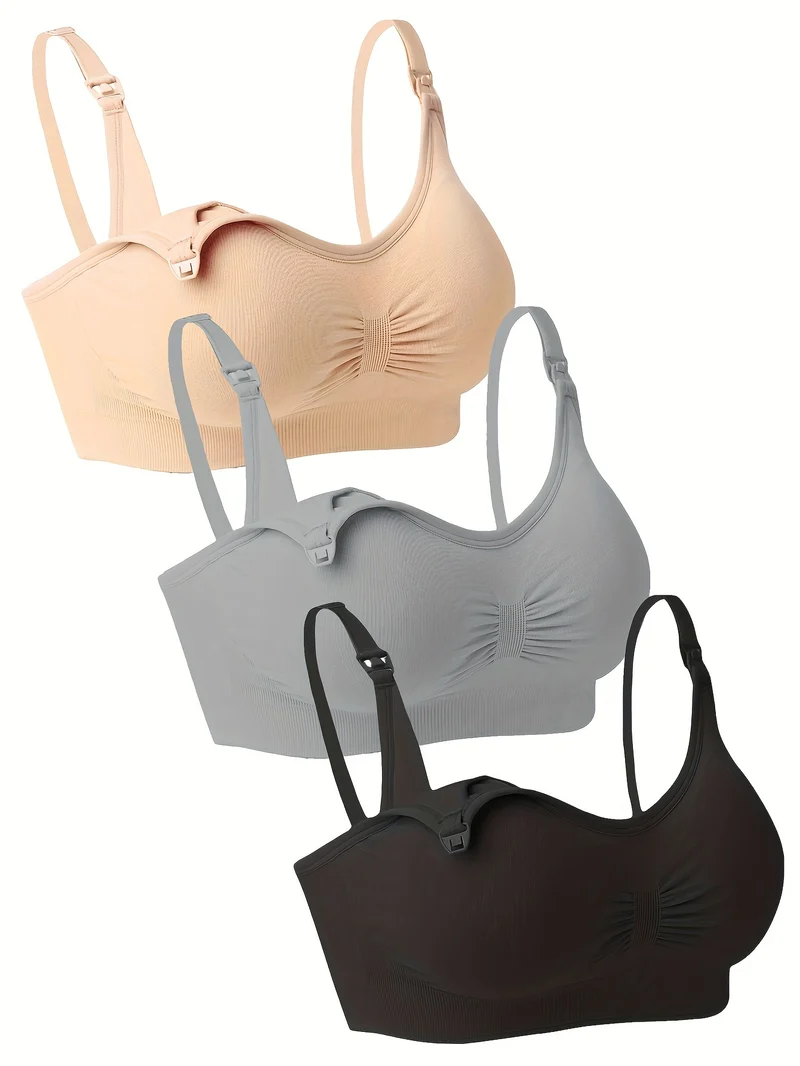 Feeding Bra, Senza Anello In Acciaio, Fibbia Di Rilascio Con Una Mano, Reggiseno Per L'Allattamento Con Fibbia Aperta, Set Di 3 Reggiseni Per La Maternità