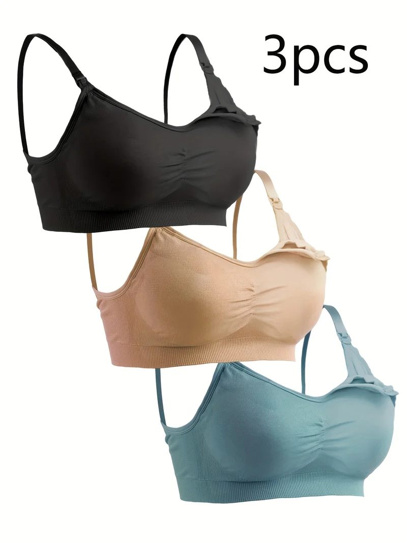 Feeding Bra, Senza Anello In Acciaio, Fibbia Di Rilascio Con Una Mano, Reggiseno Per L'Allattamento Con Fibbia Aperta, Set Di 3 Reggiseni Per La Maternità