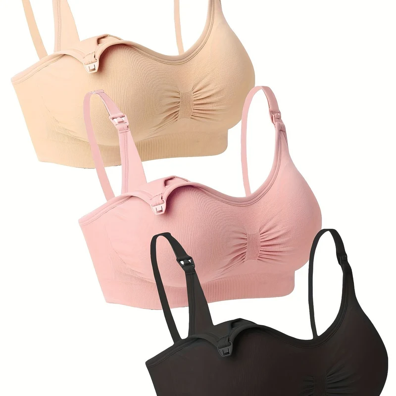 Feeding Bra, Senza Anello In Acciaio, Fibbia Di Rilascio Con Una Mano, Reggiseno Per L'Allattamento Con Fibbia Aperta, Set Di 3 Reggiseni Per La Maternità
