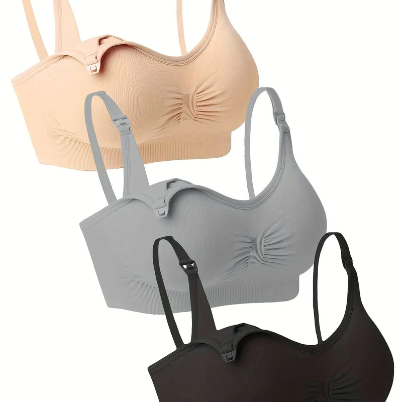 Feeding Bra, Senza Anello In Acciaio, Fibbia Di Rilascio Con Una Mano, Reggiseno Per L'Allattamento Con Fibbia Aperta, Set Di 3 Reggiseni Per La Maternità
