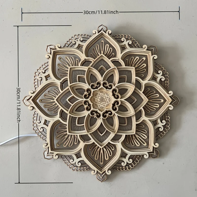 1pc Mandala Yoga Room Night Light LED Multistrato Di Legno Creativo A Forma Di Loto Luce D'atmosfera Soggiorno Camera Da Letto Bagno Cucina Decorazione Della Parete