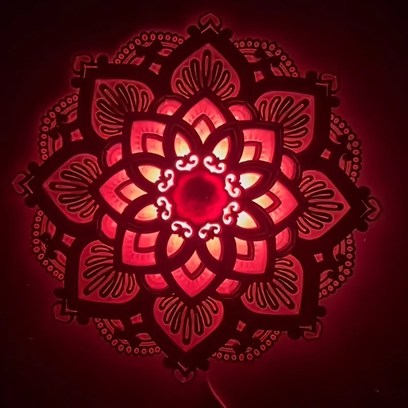 1pc Mandala Yoga Room Night Light LED Multistrato Di Legno Creativo A Forma Di Loto Luce D'atmosfera Soggiorno Camera Da Letto Bagno Cucina Decorazione Della Parete