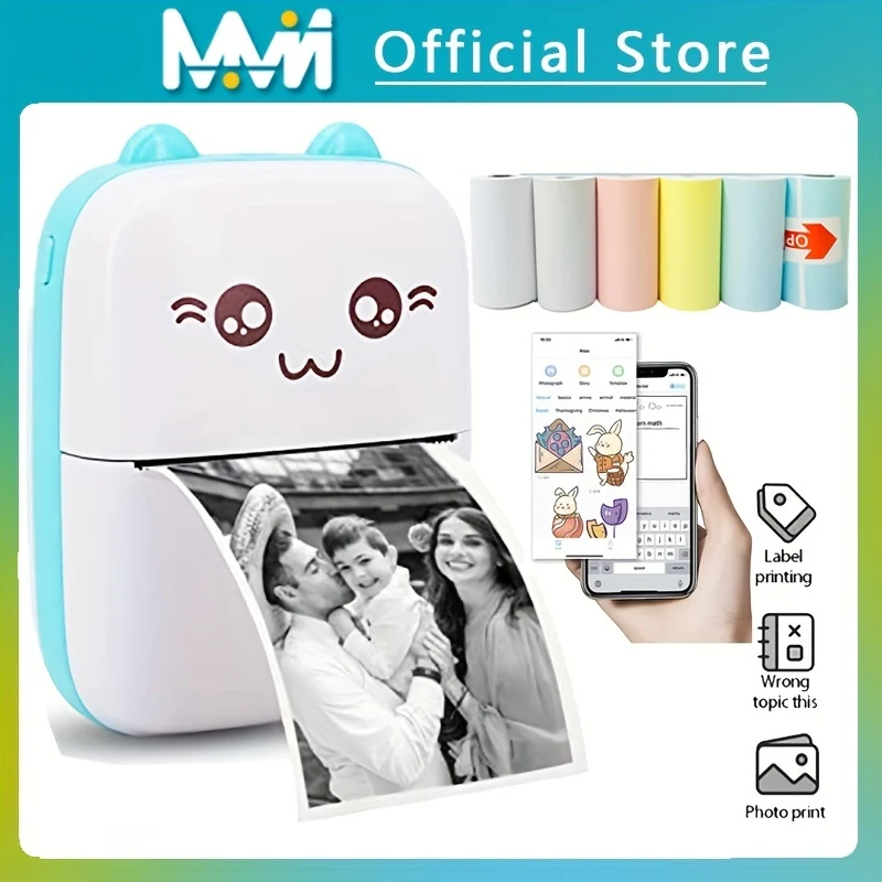 Mini Stampante, Stampante Termica Tascabile, Stampante Per Adesivi Portatile Senza Inchiostro, Compatibile Con IOS E Android, Stampante Fotografica Wireless Per La Stampa Di Etichette, Diari, Appunti Di Studio, Promemoria, Foto
