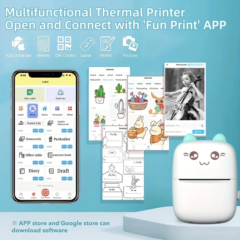 Mini Stampante, Stampante Termica Tascabile, Stampante Per Adesivi Portatile Senza Inchiostro, Compatibile Con IOS E Android, Stampante Fotografica Wireless Per La Stampa Di Etichette, Diari, Appunti Di Studio, Promemoria, Foto