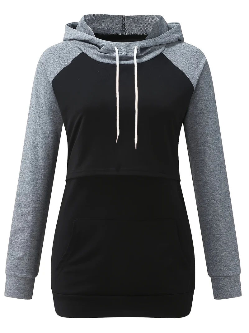 Felpe Con Cappuccio Premaman Con Colori A Contrasto Da Donna Felpa Con Cappuccio Alla Moda Top Per Allattamento Al Seno Per L'autunno Inverno, Abbigliamento Per Donne Incinte
