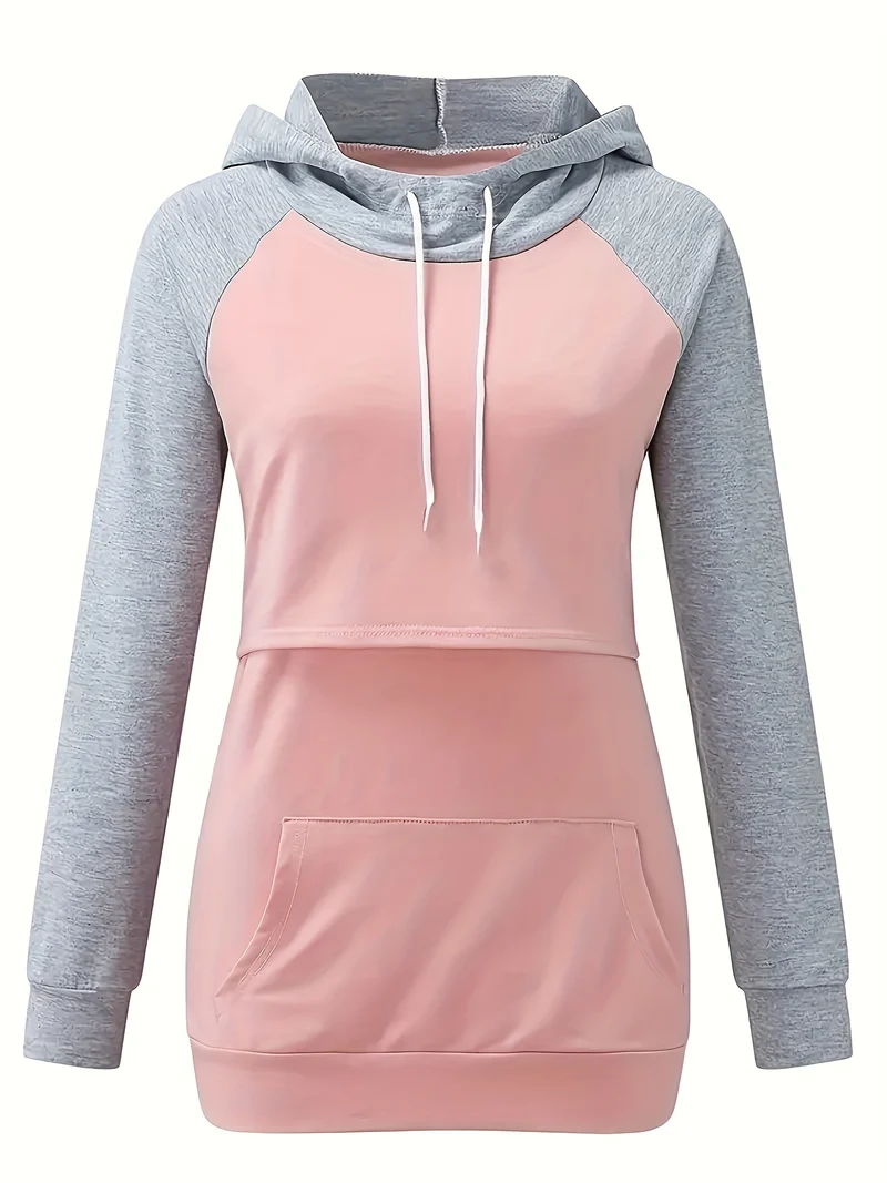 Felpe Con Cappuccio Premaman Con Colori A Contrasto Da Donna Felpa Con Cappuccio Alla Moda Top Per Allattamento Al Seno Per L'autunno Inverno, Abbigliamento Per Donne Incinte
