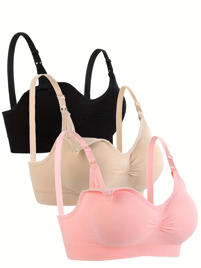 3 Set Di Reggiseni Premaman Con Clip, Comodo Reggiseno Per Allattamento Senza Fili A Copertura Totale, Biancheria Intima E Lingerie Da Donna