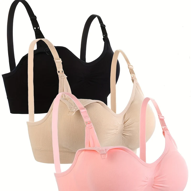 3 Set Di Reggiseni Premaman Con Clip, Comodo Reggiseno Per Allattamento Senza Fili A Copertura Totale, Biancheria Intima E Lingerie Da Donna