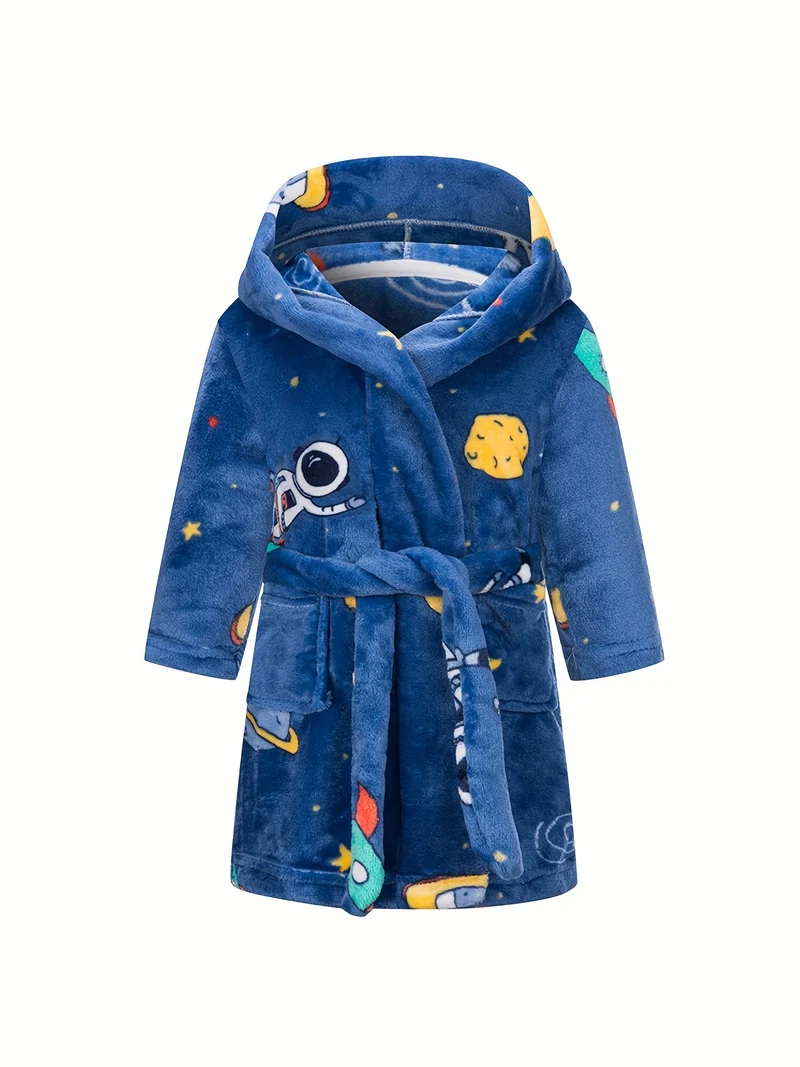 Kids Flanella Accappatoi Ragazzi Cappuccio Robes Morbido Astronauta Pianeta Stampa Abbigliamento Da Notte Bambini Abbigliamento