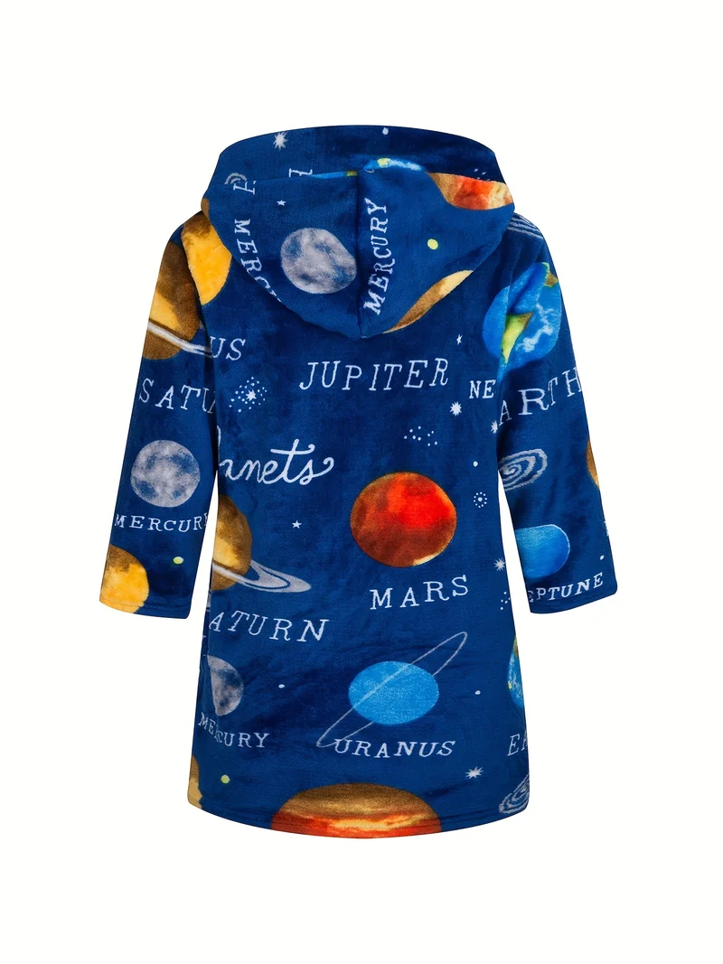 Kids Flanella Accappatoi Ragazzi Cappuccio Robes Morbido Astronauta Pianeta Stampa Abbigliamento Da Notte Bambini Abbigliamento