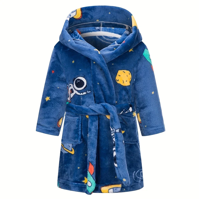 Kids Flanella Accappatoi Ragazzi Cappuccio Robes Morbido Astronauta Pianeta Stampa Abbigliamento Da Notte Bambini Abbigliamento