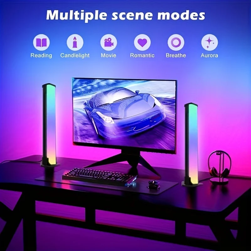 Due Smart LED Light Bars, 1 Set, Luce Notturna RGB Con Controllo Remoto E Controllo APP, Sincronizzazione Musicale Retroilluminazione Per Giochi TV Decorazione Della Camera Da Letto, Lampada Da Tavolo