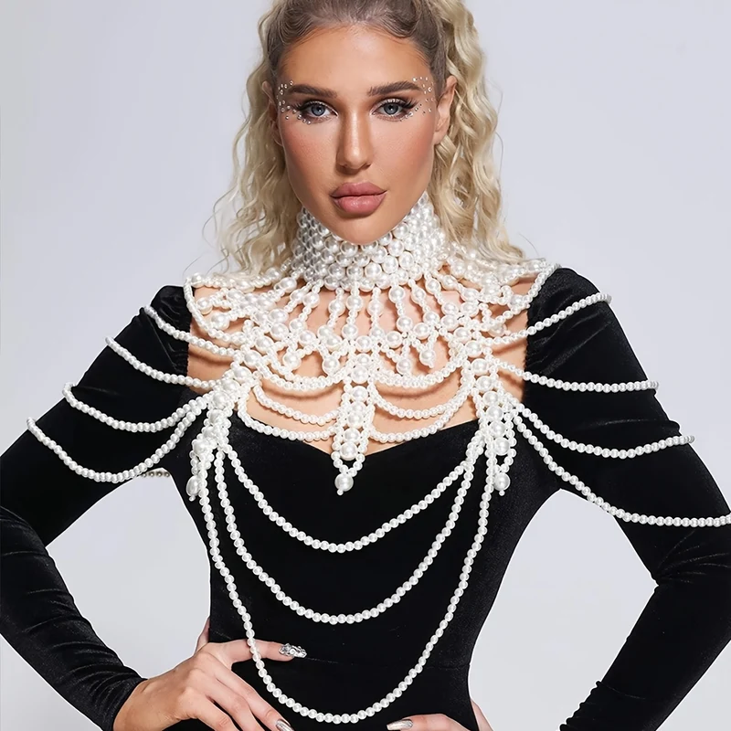 Esagerato Multistrato Fatto A Mano Con Perle Sintetiche Con Perline Catena A Tracolla Elegante Decorazione Di Gioielli A Catena Per Il Corpo