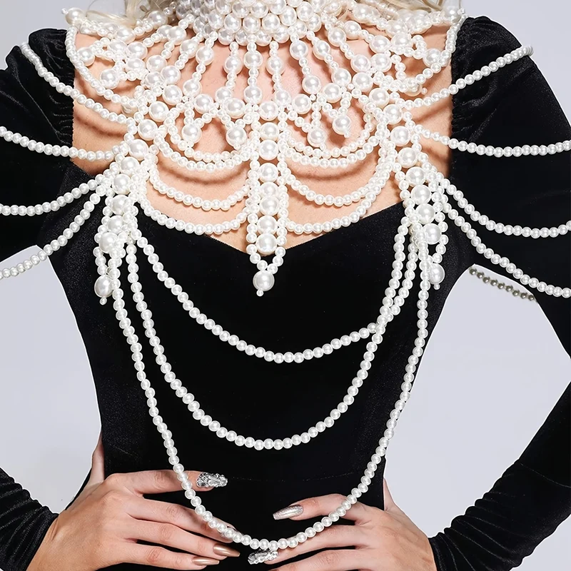 Esagerato Multistrato Fatto A Mano Con Perle Sintetiche Con Perline Catena A Tracolla Elegante Decorazione Di Gioielli A Catena Per Il Corpo