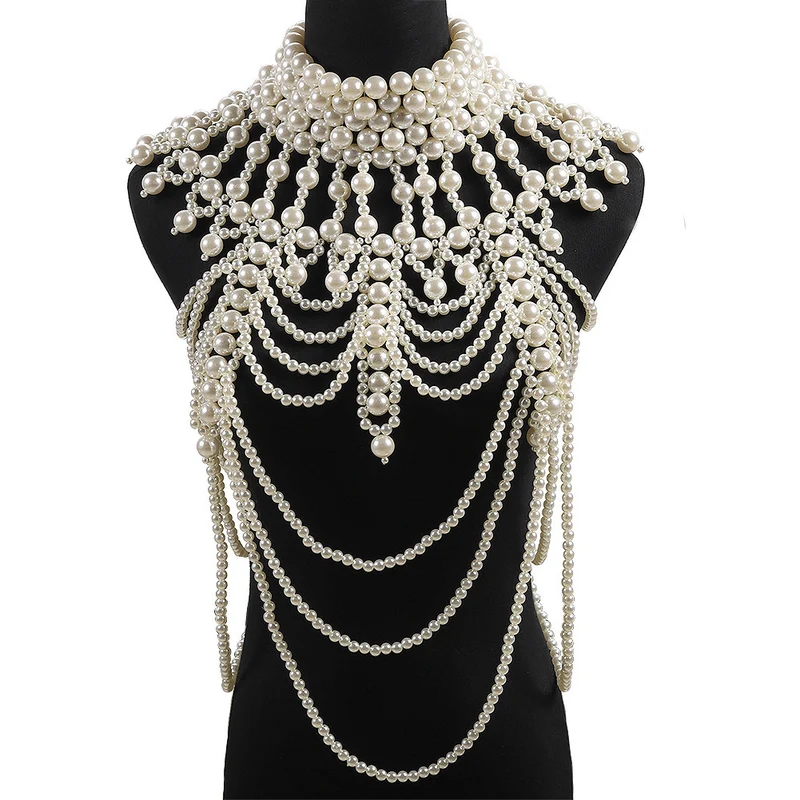 Esagerato Multistrato Fatto A Mano Con Perle Sintetiche Con Perline Catena A Tracolla Elegante Decorazione Di Gioielli A Catena Per Il Corpo